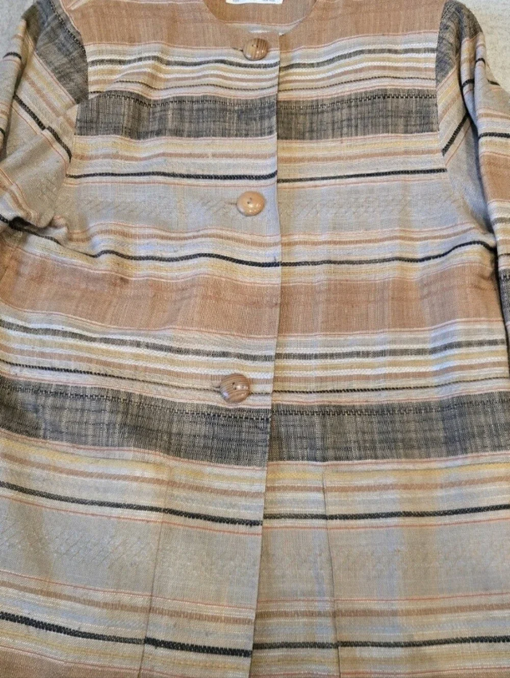 VTG Christian Dior Separates Striped Linen Collarless Jacket Blazer Womens 10
